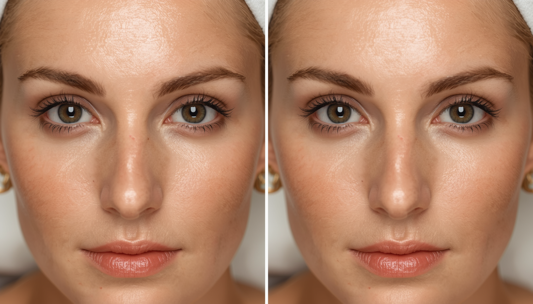 Femme utilisant la luminothérapie LED rouge sur le visage — bienfaits anti-âge, collagène et réduction des rides